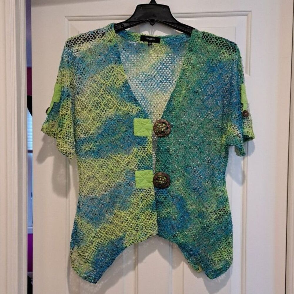 Kaktus Green Open Knit Cardigan Fisherman Laggenlook Lagom Womens S
